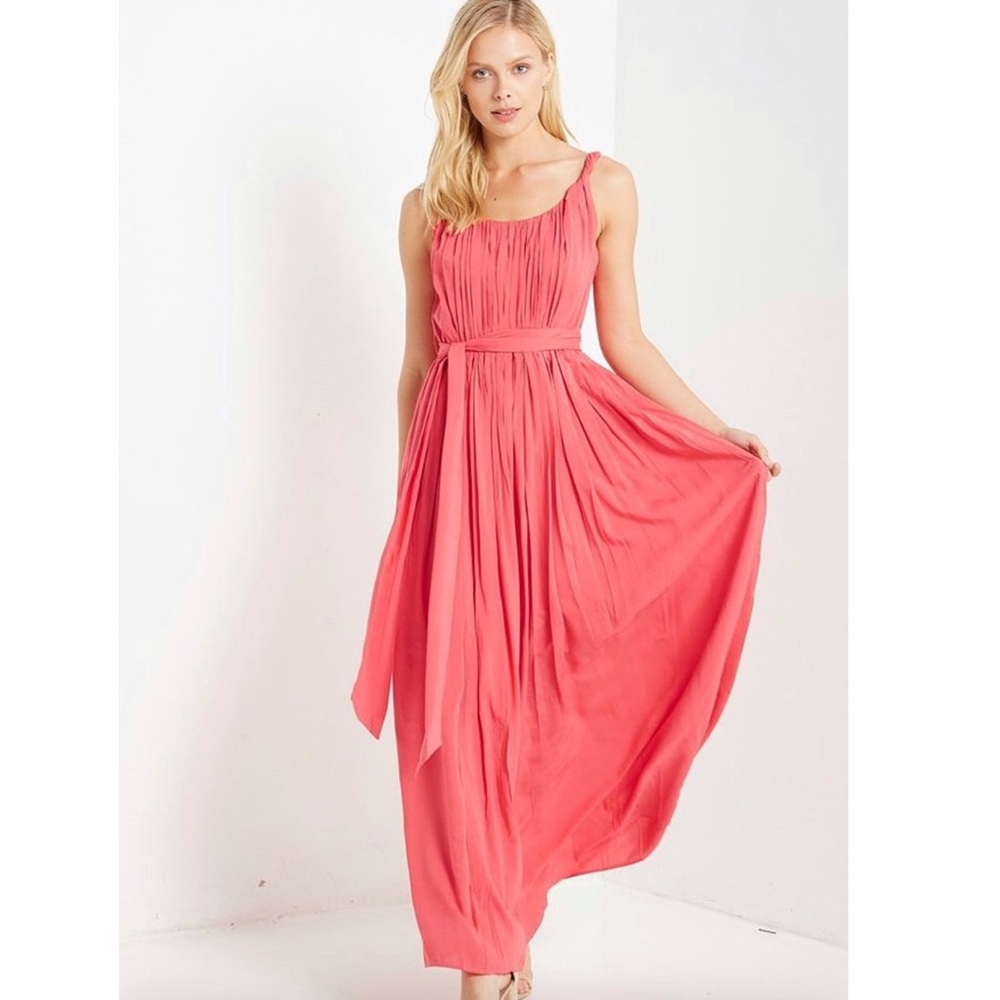 Coral Pleated Maxi Dress - Picture 3 of 7
